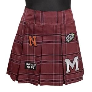 Plaid Deep Red & Patch Skirt XS Size 1 NWT No Boundaries
